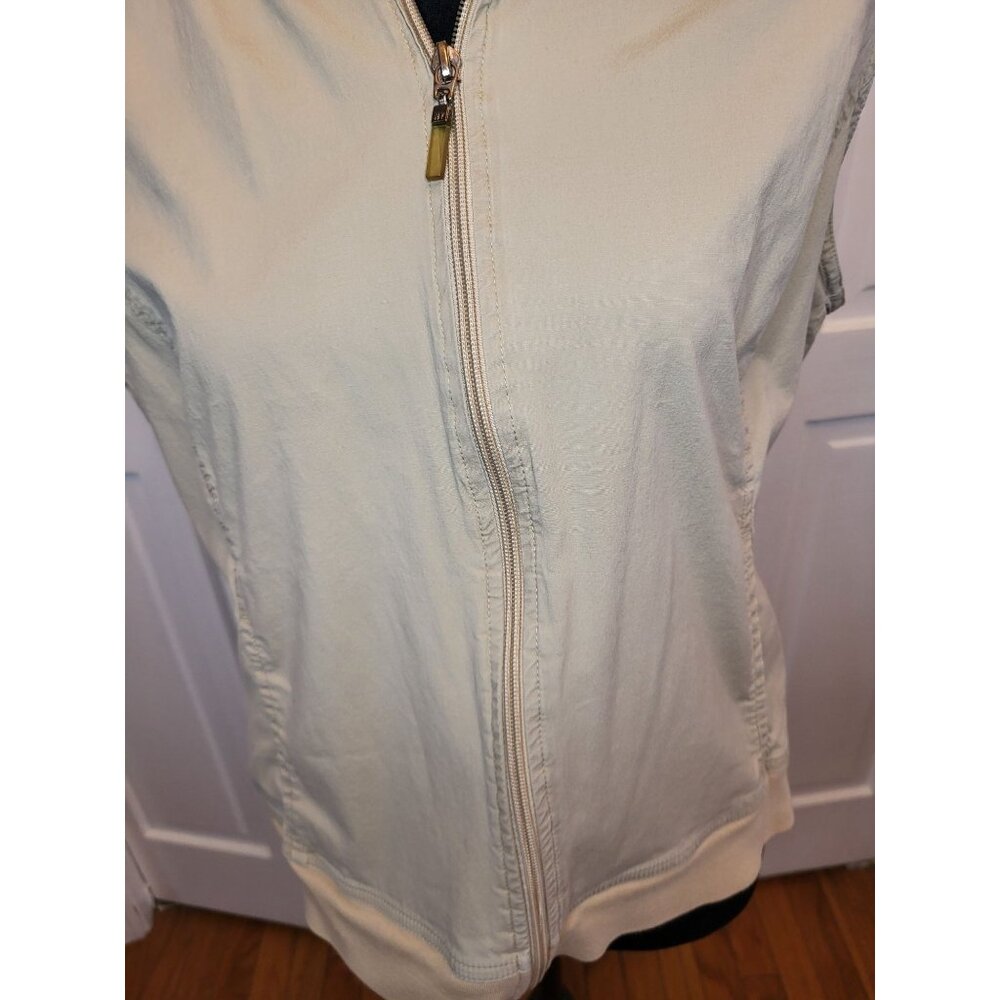 New York & Company Khaki Hooded Zip Up Vest L Y2K Streetwear Sporty Preppy Retro - Picture 6 of 9